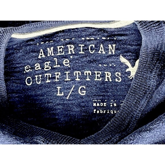 American Eagle Outfitters Sweatshirt Long Sleeve V Neck Top Blue Women Large AEO - Picture 3 of 4